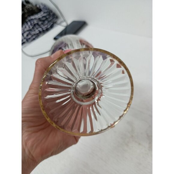 Vintage Carnival Glass Clear Pink Floral Footed Flower Vase Mid Century Modern - Picture 6 of 8